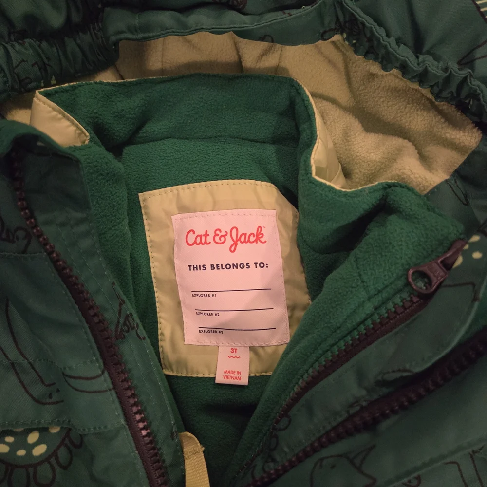 Cat & Jack - Green Dinosaur 3 In 1 Winter Puffer Jacket - 3T